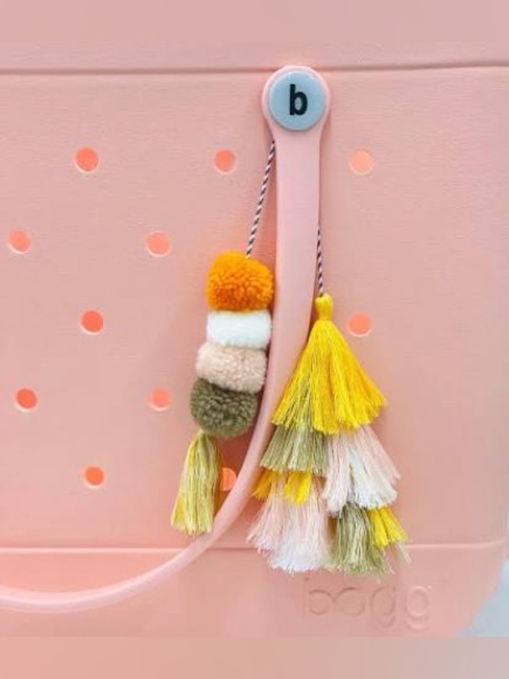 New Creamsicle Bogg Bag Double Bauble Pom Pom Charm Multi Color Pink Tassel Cute
